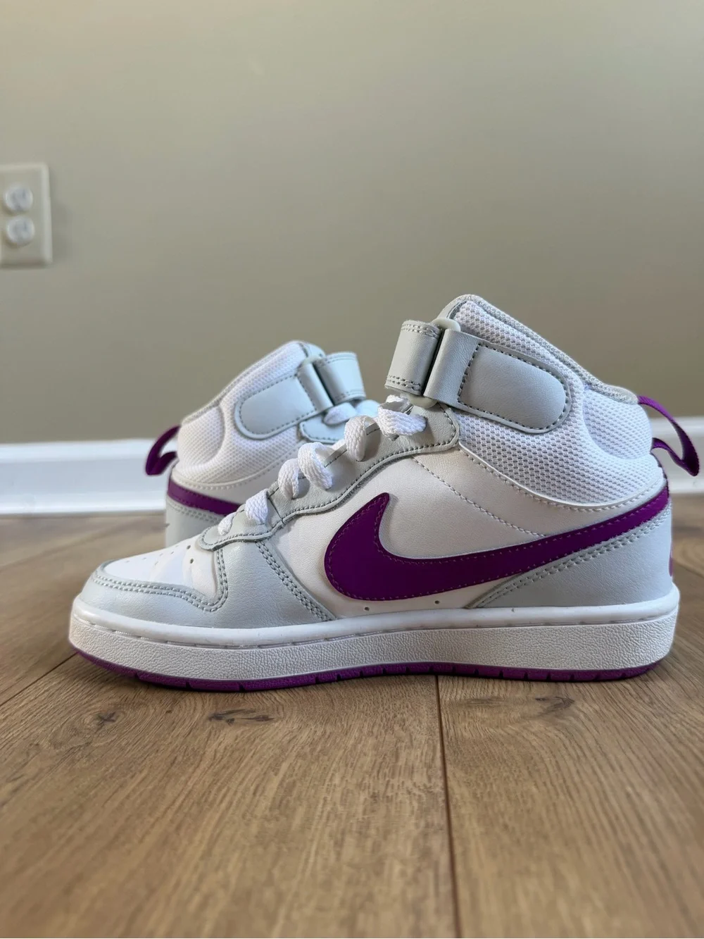 Nike Court Borough Mid 2 GS 'Pure Platinum Vivid Purple' Shoes Kids Size 3.5Y